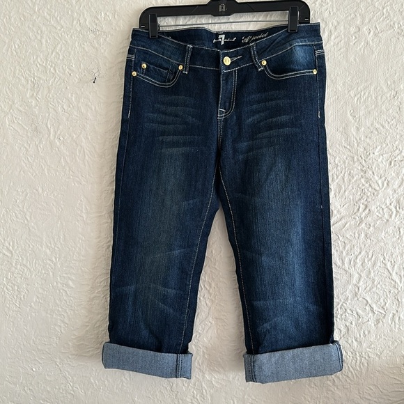 7 for all mankind Dark Wash A Pocket Cropped Jeans Embroidered Stud Pockets 29 - Picture 4 of 11